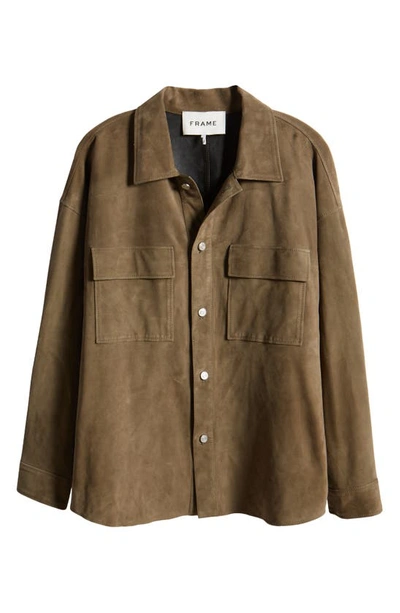 Shop Frame Clean Suede Button-up Shirt In Mocha