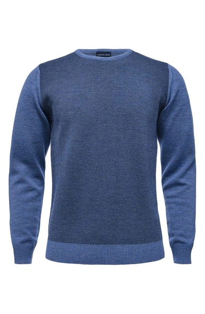 Shop Emanuel Berg Herringbone Crewneck Merino Wool Sweater In Medium Blue