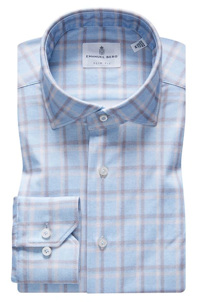 Shop Emanuel Berg 4flex Modern Fit Check Knit Button-up Shirt In Bright Blue