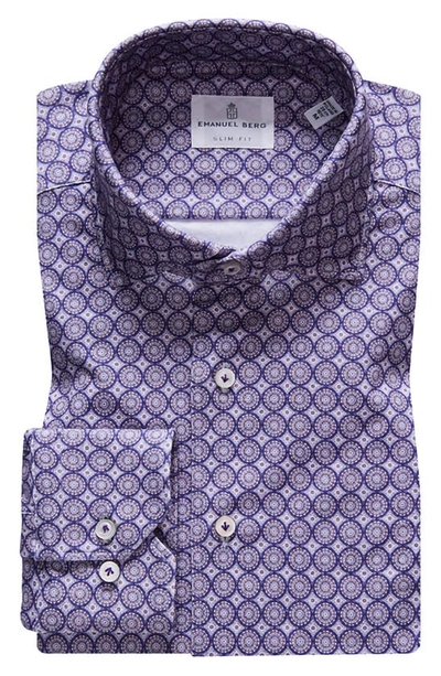 Shop Emanuel Berg 4flex Modern Fit Medallion Print Knit Button-up Shirt In Medium Purple