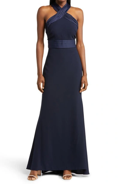 Shop Eliza J Halter Neck Gown In Navy