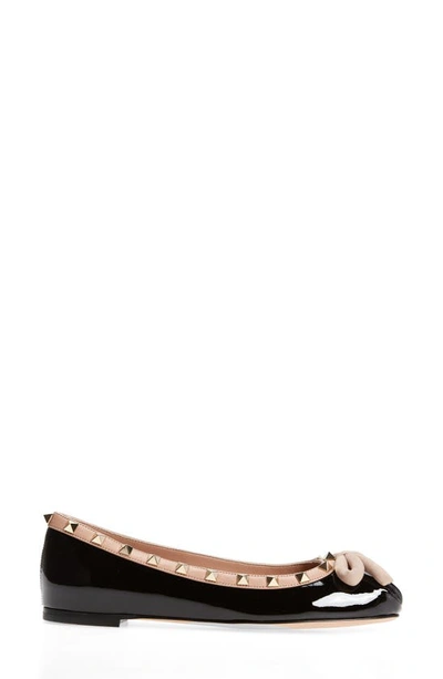 Shop Valentino Rockstud Ballerina Flat In Black/ Rose