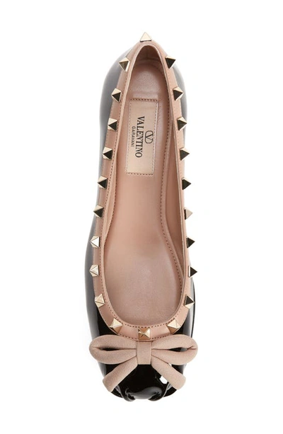 Shop Valentino Rockstud Ballerina Flat In Black/ Rose