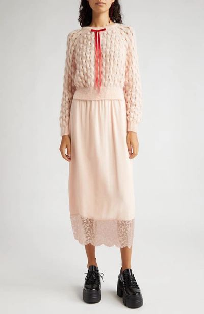 Shop Simone Rocha Lace Trim Midi Slip Skirt In Peach