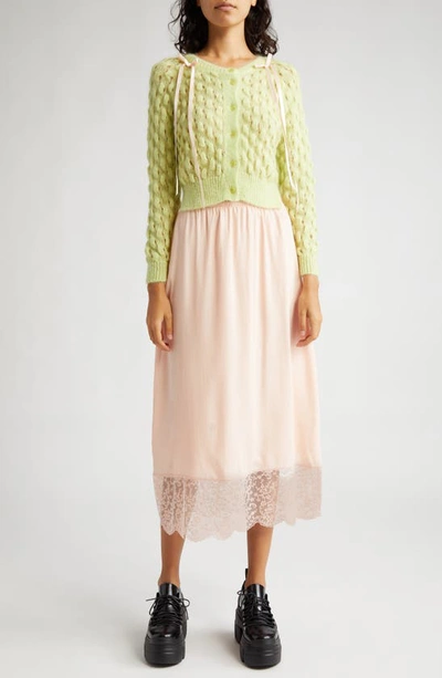 Shop Simone Rocha Lace Trim Midi Slip Skirt In Peach