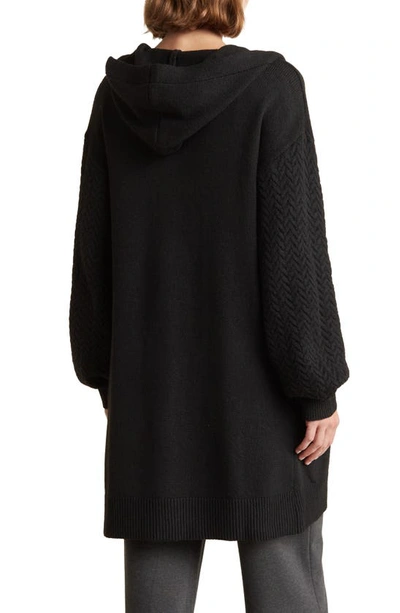 Shop By Design Helen Cable Knit Pocket Hooded Long Cardigan In Black
