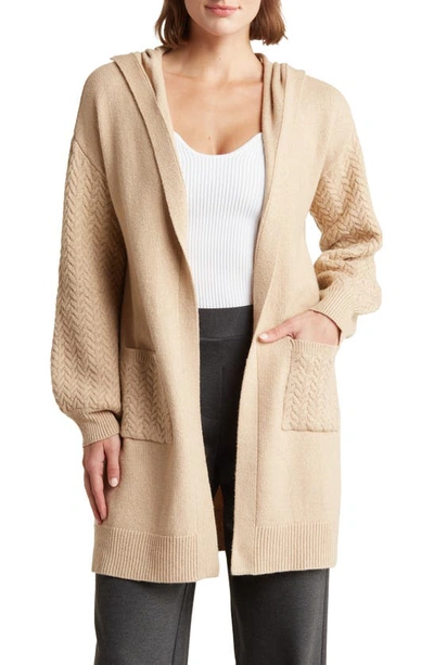Shop By Design Helen Cable Knit Pocket Hooded Long Cardigan In Camel
