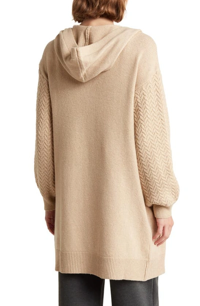 Shop By Design Helen Cable Knit Pocket Hooded Long Cardigan In Camel