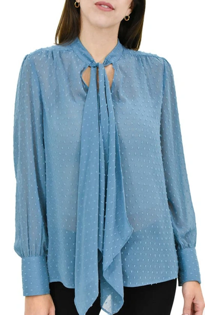 Shop Dr2 By Daniel Rainn Tie Neck Blouse In Blue Heaven