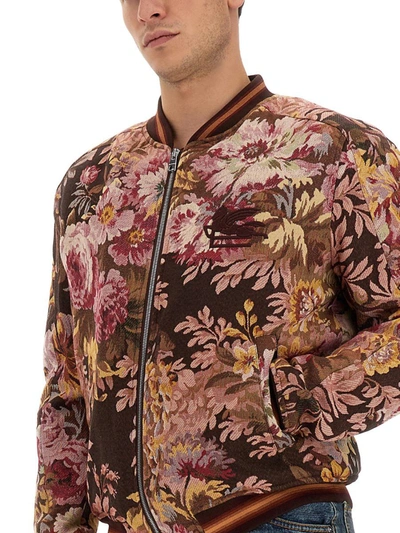 Shop Etro Floral Print Bomber Jacket In Brown