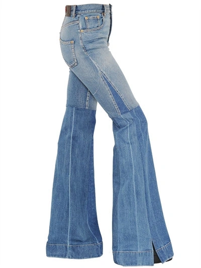 Shop Roberto Cavalli Flared Two Tone Stretch Denim Jeans, Blue