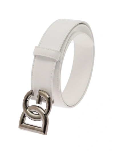 Shop Dolce & Gabbana White Belt With Logo Dg Buckle In Smooth Leather Man