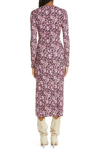 Shop Isabel Marant Étoile Lisy Floral Long Sleeve Tie Waist Dress In Midnight/ Pink