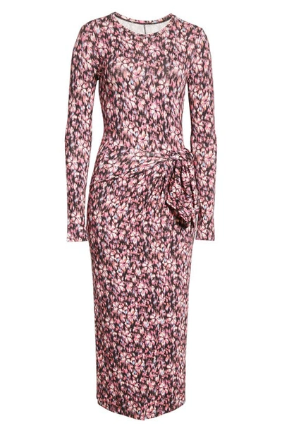 Shop Isabel Marant Étoile Lisy Floral Long Sleeve Tie Waist Dress In Midnight/ Pink