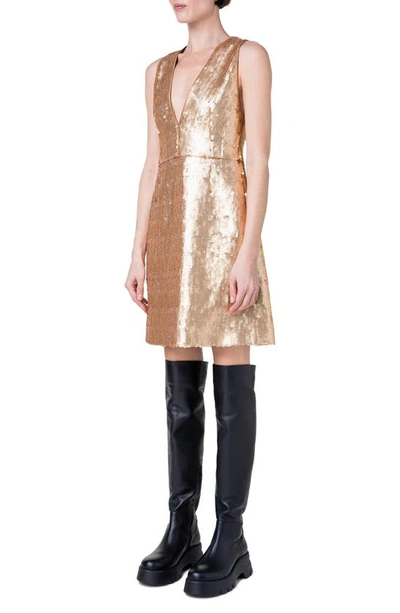 Shop Akris Sequin Long Sleeve Pinafore Dress In 032 Gold