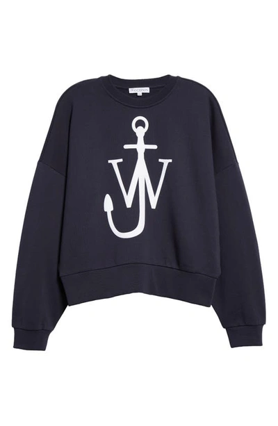 Shop Jw Anderson Anchor Logo Organic Cotton Graphic Sweatshirt In Navy