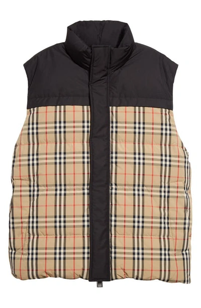 Shop Burberry Oakwood Down Reversible Vest In Archive Beige Ip Chk