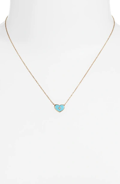 Shop Anzie Diamond & Enamel Heart Pendant Necklace In Blue