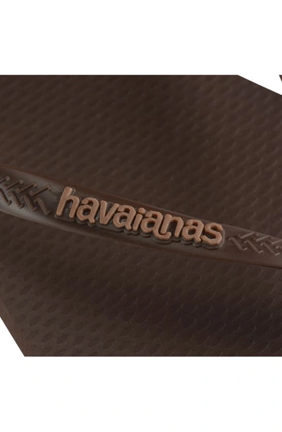 Shop Havaianas Slim Square Logo Flip Flop In Dark Brown