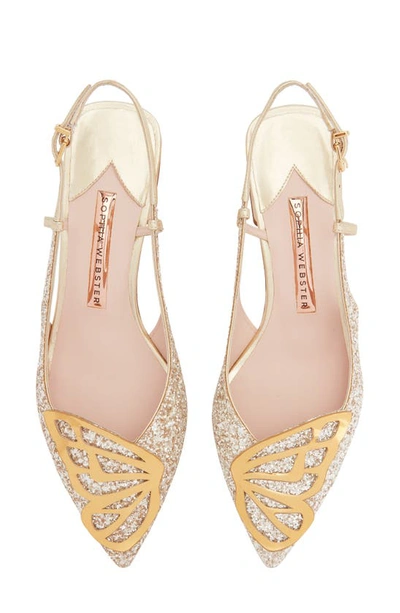 Shop Sophia Webster Butterfly Embellished Mismatched Slingback Sandals In Champagne Glitter