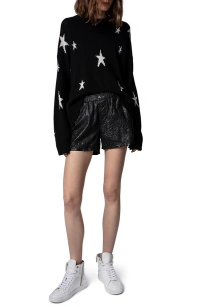 Shop Zadig & Voltaire Pax Crinkled Leather Shorts In Noir