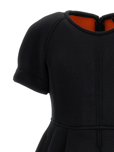 Shop Monnalisa Neoprene Dress With Pleats In Black + Orange
