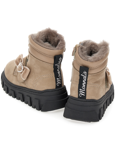 Monnalisa Sheepskin-lined Nappa And Nubuck Combat Boots In Beige