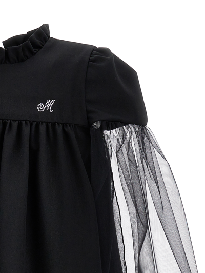 Monnalisa Tulle-sleeves Flared Dress In Black