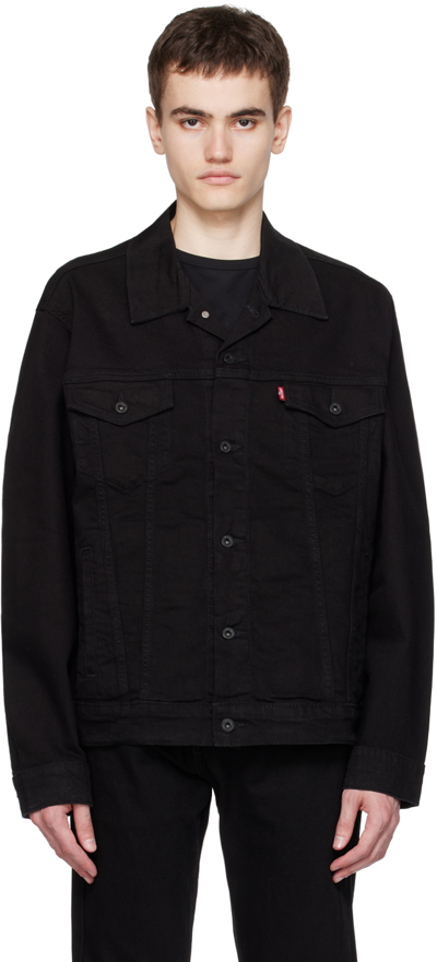 Shop Levi's Black Button Denim Jacket In Last Nite Trucker