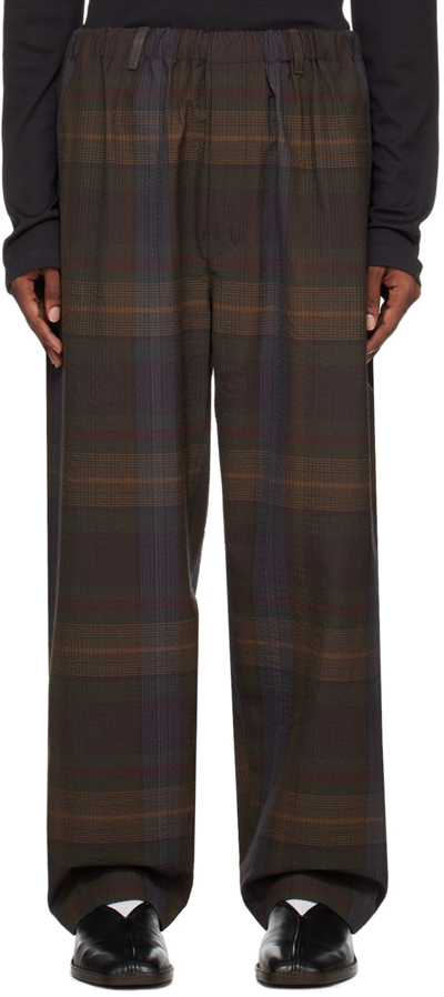Shop Lemaire Brown Relaxed Trousers In Mu034 Khaki/burgundy