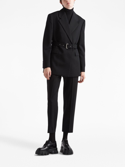 Shop Prada Single-breasted Gabardine Jacket In Black