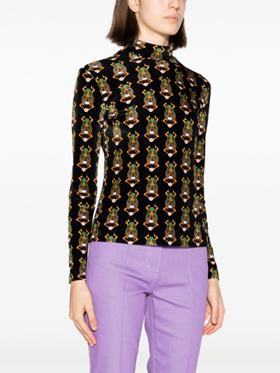 La Doublej Scarab-motif Velvet T-shirt In Black