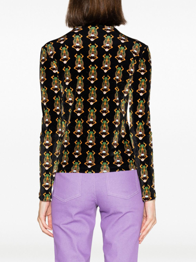 La Doublej Scarab-motif Velvet T-shirt In Black