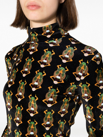 La Doublej Scarab-motif Velvet T-shirt In Black