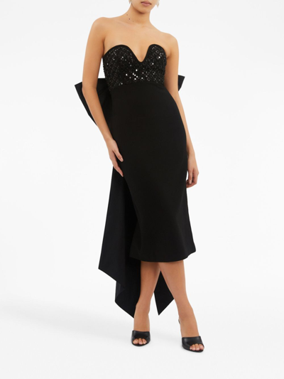 Shop Rebecca Vallance Marie Bow-detail Midi Dress In Black