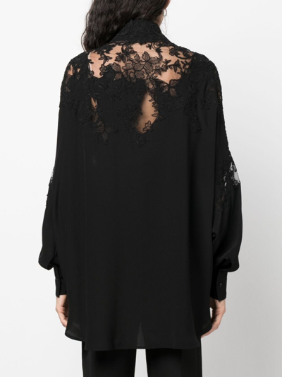 Shop Ermanno Scervino Lace-panelled Silk Blouse In Black
