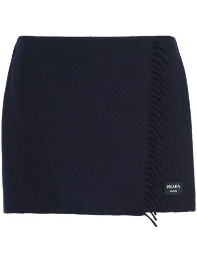 Shop Prada Wraparound Cashmere Miniskirt In Blue