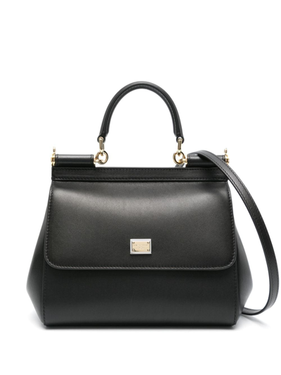 Shop Dolce & Gabbana Sicily Leather Tote Bag In Black