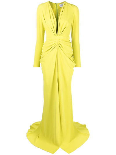 Shop Ana Radu Plunging V-neck Gown In Green