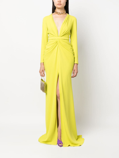 Shop Ana Radu Plunging V-neck Gown In Green