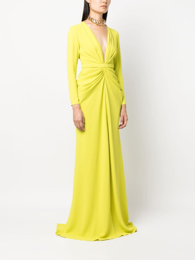 Shop Ana Radu Plunging V-neck Gown In Green