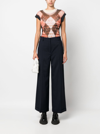 Kenzo Wide-leg Wool Trousers In Blue