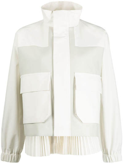 Shop Sacai Pleated Panelled Jacket In Neutrals