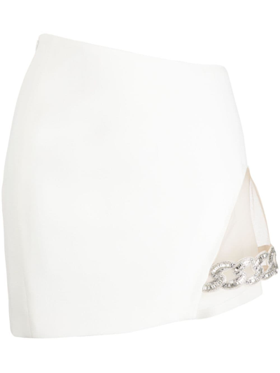 Shop David Koma Crystal-embellished Chain-link Miniskirt In White