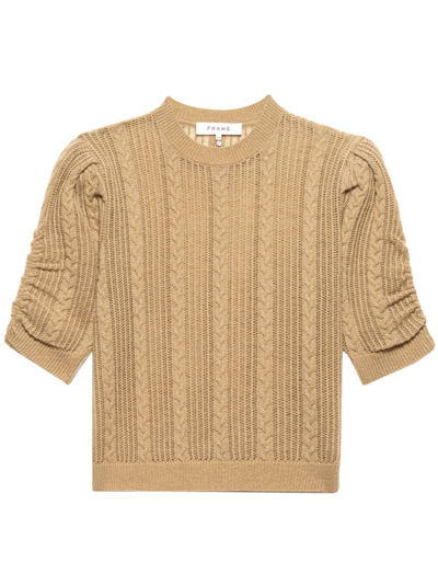 Shop Frame Pointelle Cashmere Knitted Top In Neutrals