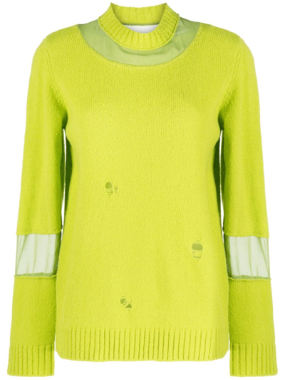 Shop Undercover Organza-panel Long-sleeve Jumper In Green