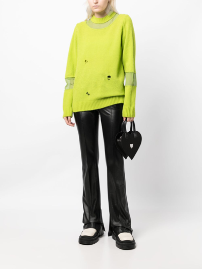 Shop Undercover Organza-panel Long-sleeve Jumper In Green