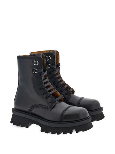 Ferragamo Black Faraway Lace-up Boots In Black