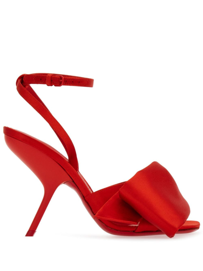 Shop Ferragamo 105mm Oversized-bow Leather Sandals In Red