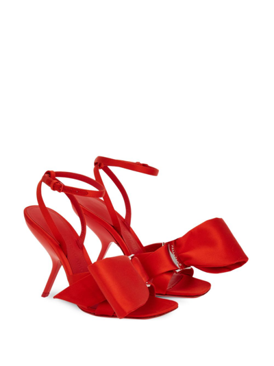 Shop Ferragamo 105mm Oversized-bow Leather Sandals In Red